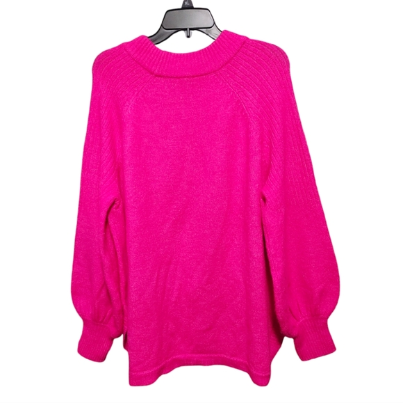 Crown & Ivy Bright Pink Balloon Sleeve Stretch Sweater Women's Plus Size 2XL - Picture 2 of 7
